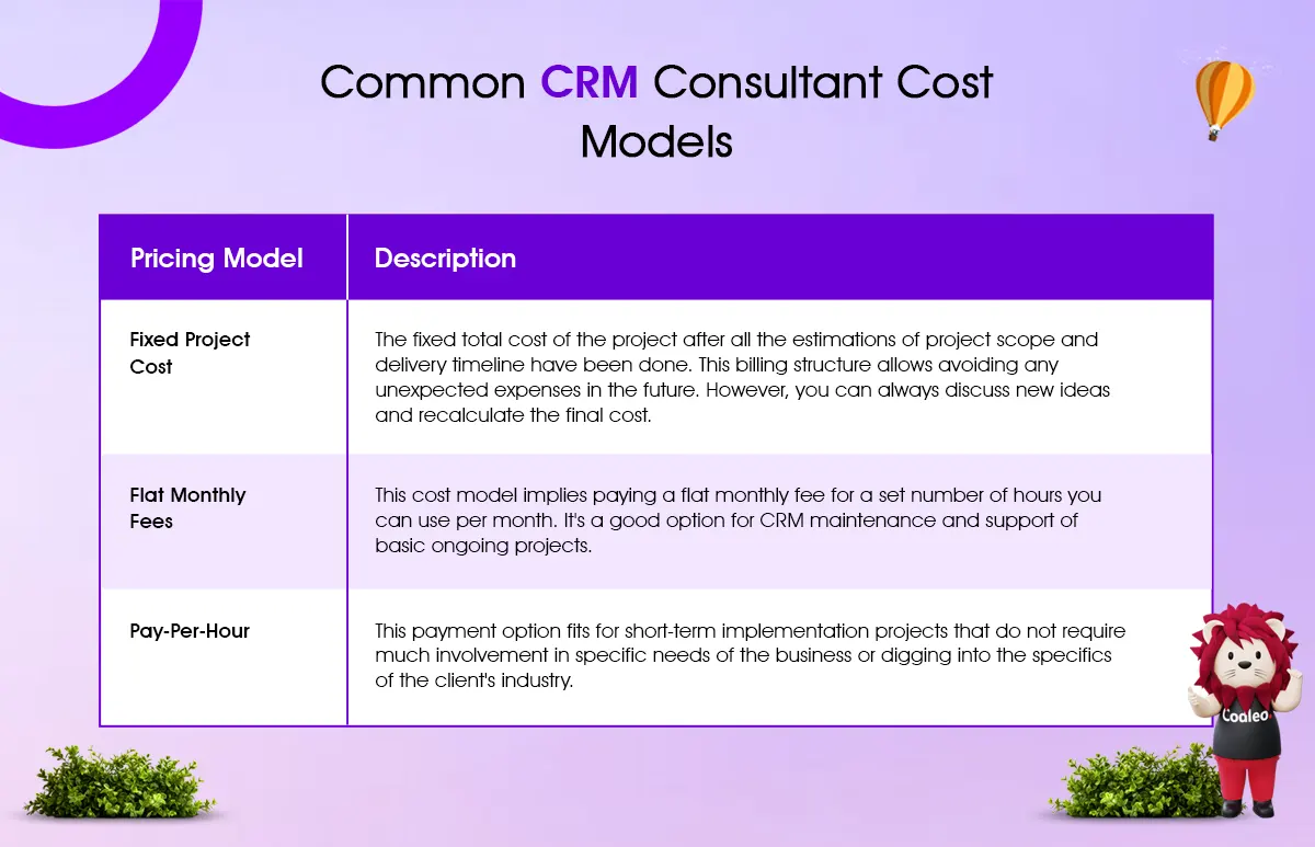 common crm consultant cost models